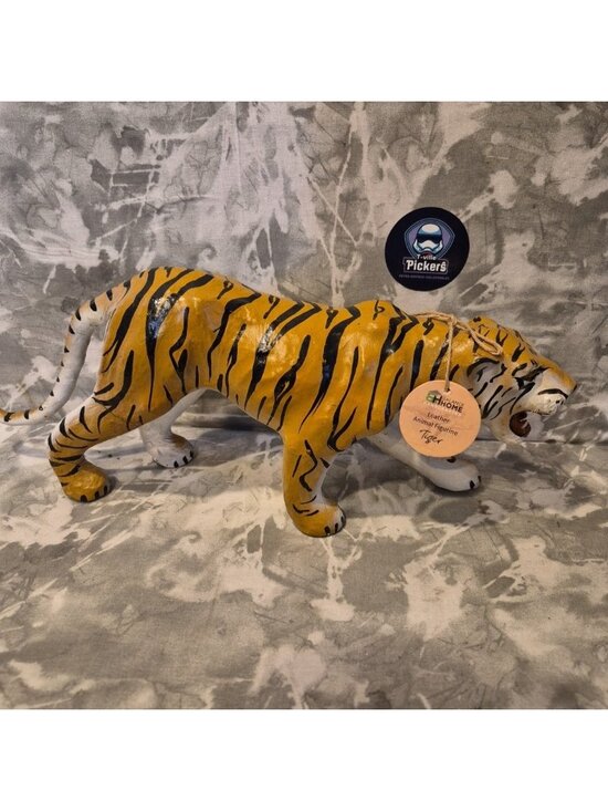 Other - VTG Black Stripe Leather Wrapped Tiger Statue Figurine Sculpture 17" x 7.5"~NWT